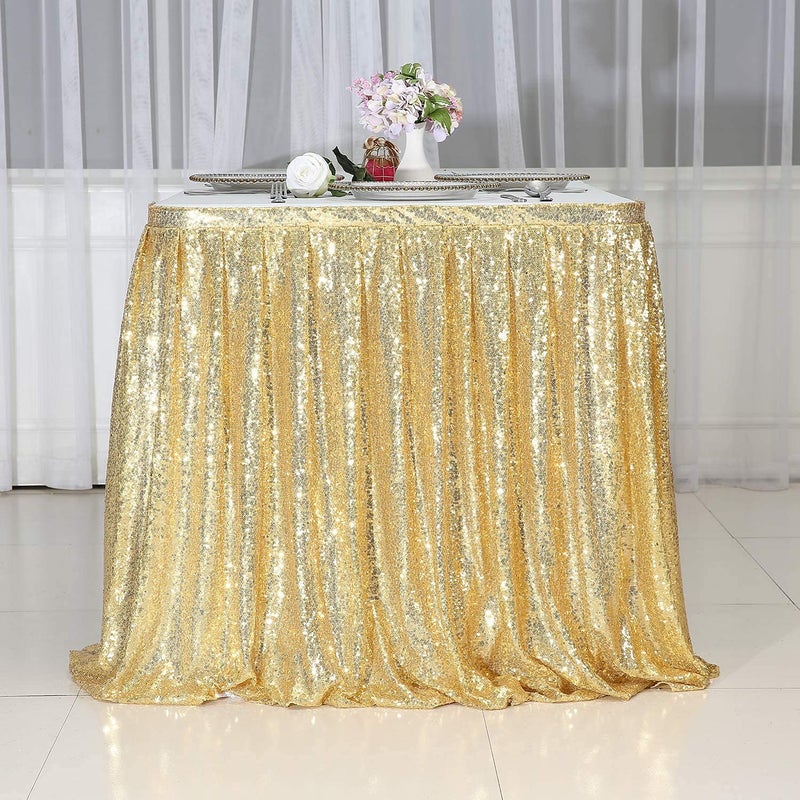 PartyDelight Sequin Table Skirt 9ft Gold for Round/Rectangle/SquareTables for Birthday Party Wedding Christmas - Image 5